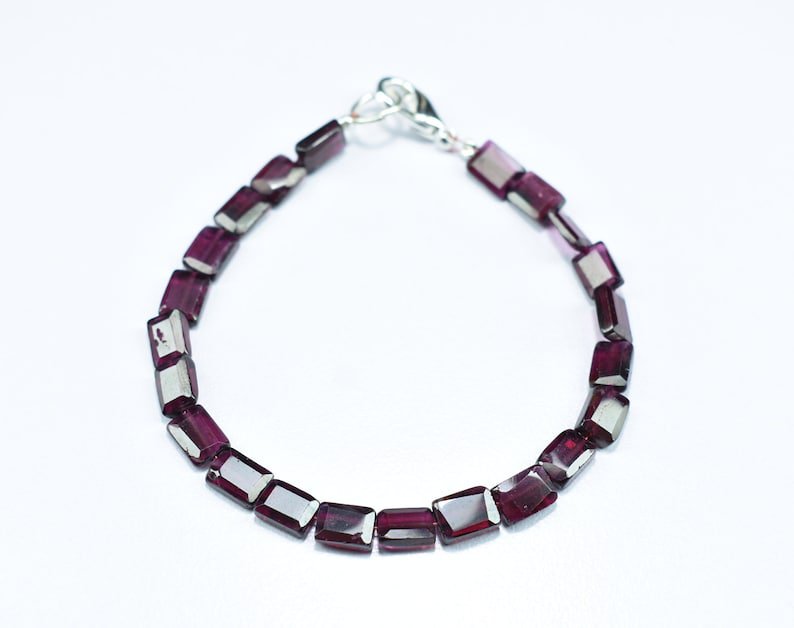 Garnet Rectangle 5X7mm Faceted beads adjustable stacking bracelet