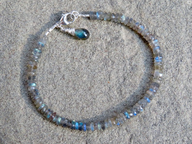 Labradorite Button 4mm Faceted beads adjustable stacking bracelet