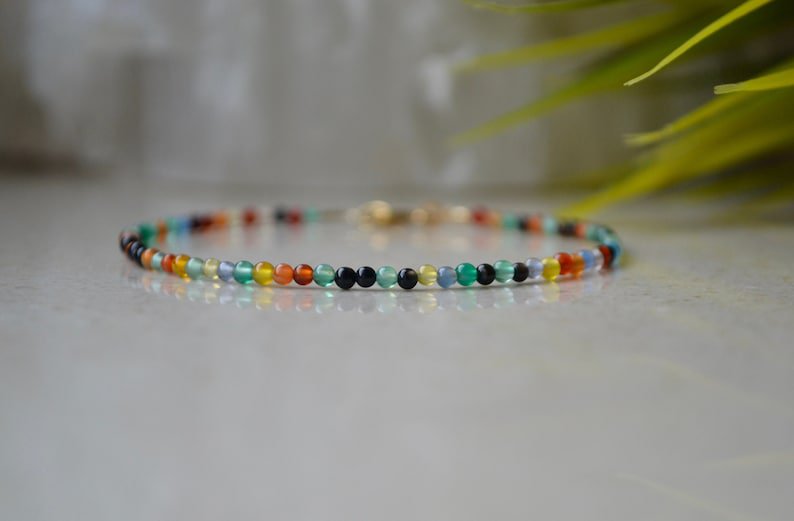 Multi Agate Round 2.5mm Smooth beads adjustable stacking bracelet