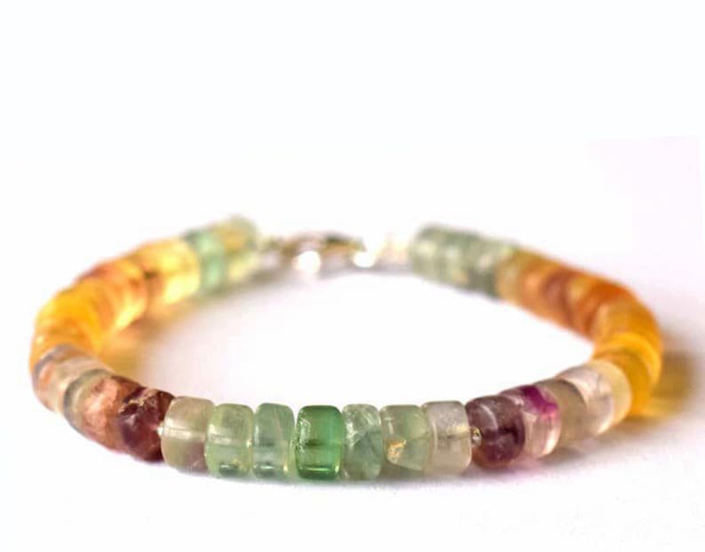 Multi Fluorite Tyre 5mm Smooth beads adjustable stacking bracelet