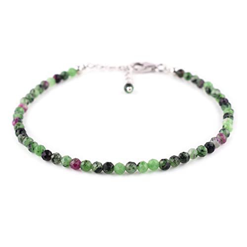 Ruby Zoisite Round 3mm Faceted beads adjustable stacking bracelet