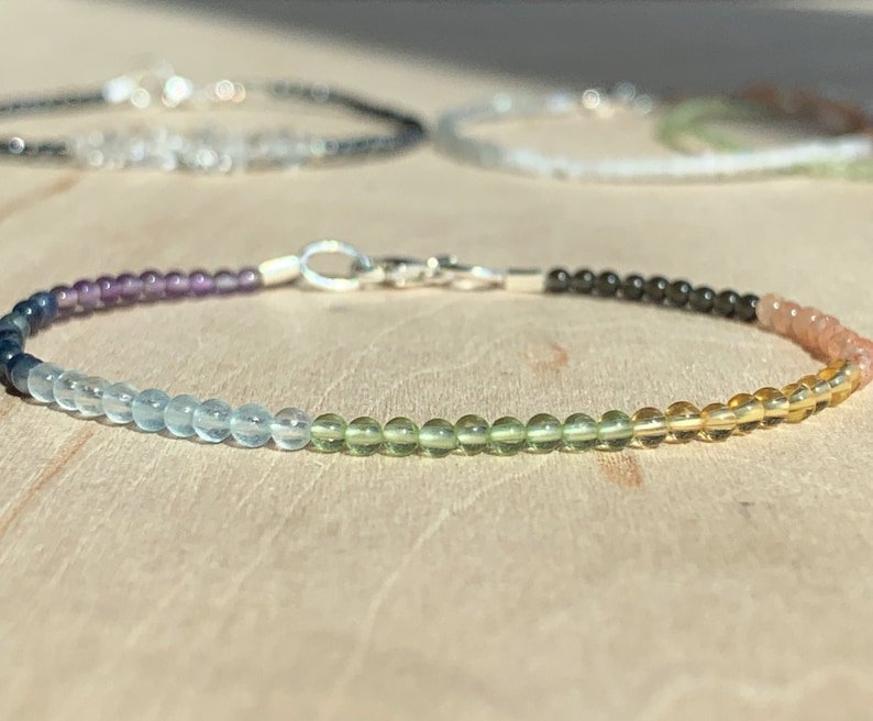 7 Stone Chakra Round 2mm Smooth beads adjustable stacking bracelet