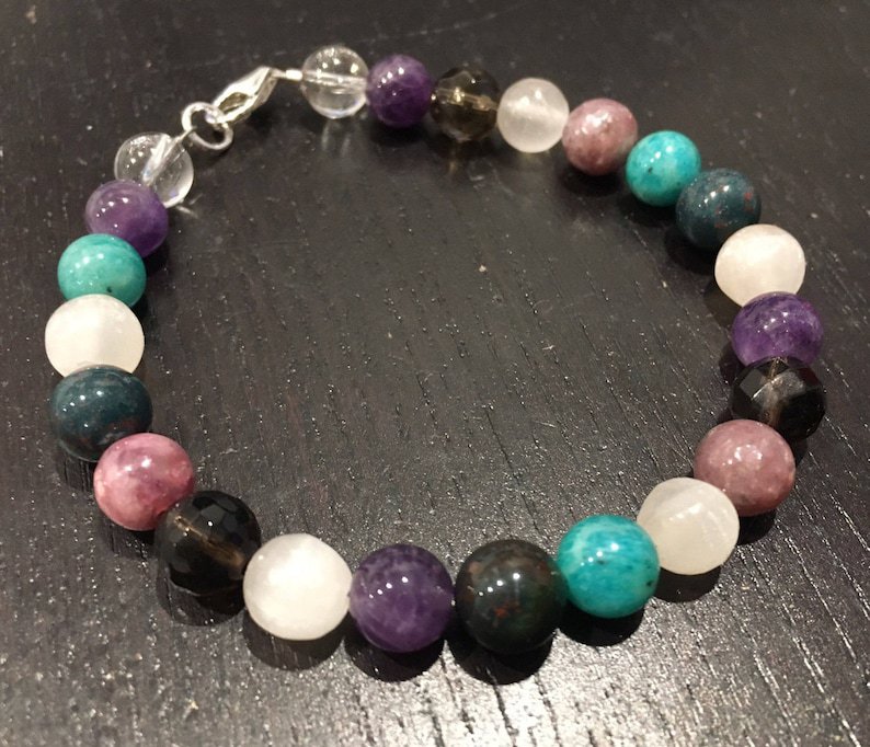 Multi Gemstone Round 8mm Smooth beads adjustable stacking bracelet
