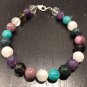 Multi Gemstone Round 8mm Smooth beads adjustable stacking bracelet