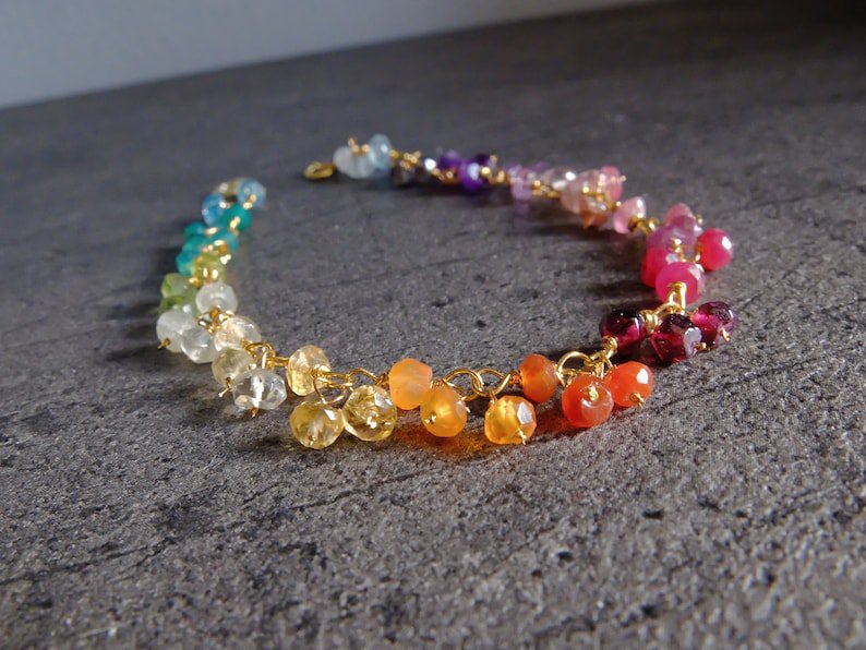 Multi Gemstone Drop 3mm Faceted beads adjustable stacking bracelet