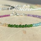 7 Stone Chakra Round 3mm Faceted beads adjustable stacking bracelet