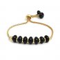 Black Quartz Rondelle 6mm Smooth beads adjustable stacking bracelet