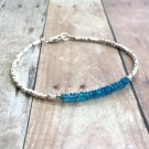 Blue Apatite Rondelle 3mm Smooth beads adjustable stacking bracelet