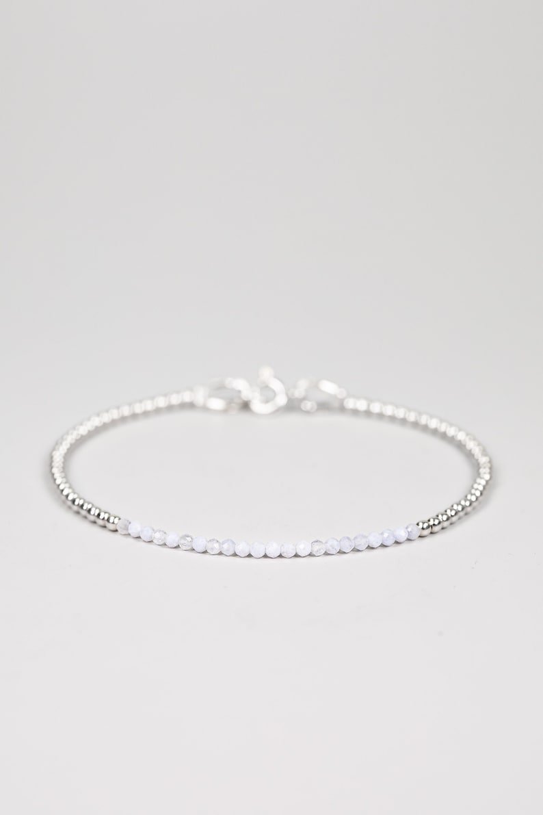 Blue Chalcedony Round 2mm Smooth beads adjustable stacking bracelet