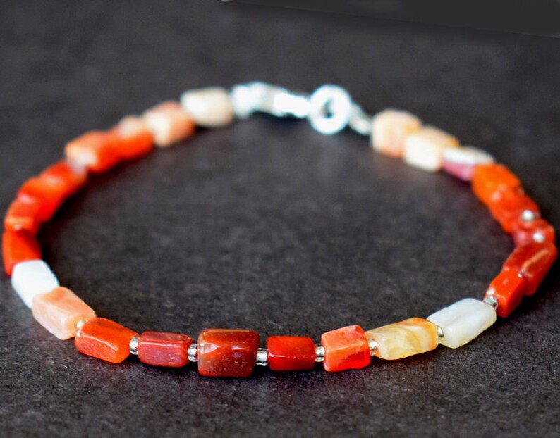 Fire Opal Rectangle 4x6mm Smooth beads adjustable stacking bracelet