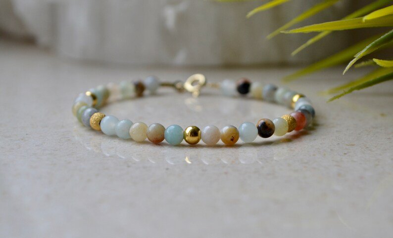 Multi Amazonite Round 3mm Smooth beads adjustable stacking bracelet