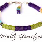 Multi Gemstone Cube 4x4mm Smooth beads adjustable stacking bracelet