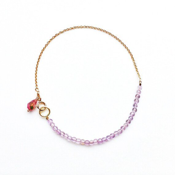 Pink Amethyst Round 2.5mm Smooth beads adjustable stacking bracelet
