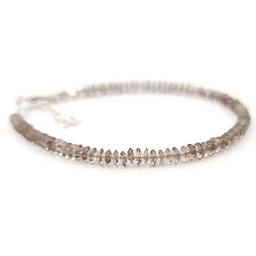 Smoky Quartz Button 3-4mm Smooth beads adjustable stacking bracelet