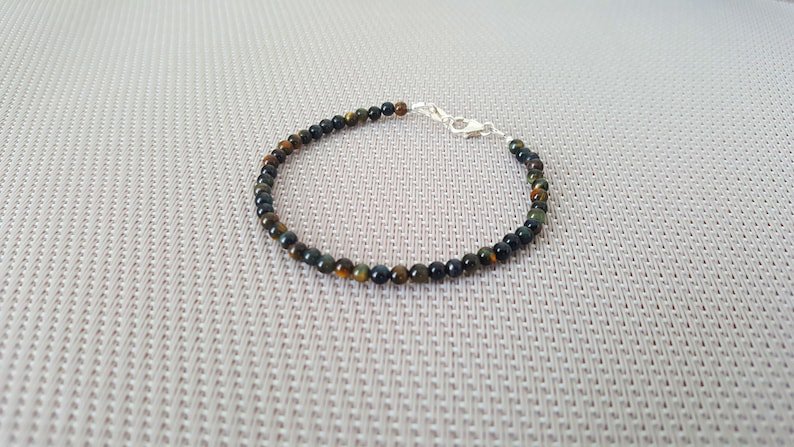 Blue Tiger'S Eye Round 4mm Smooth beads adjustable stacking bracelet
