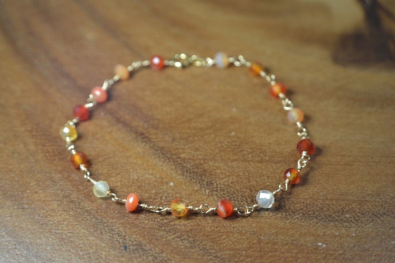 Multi Carnelian Round 3-3.5mm Mix beads adjustable stacking bracelet