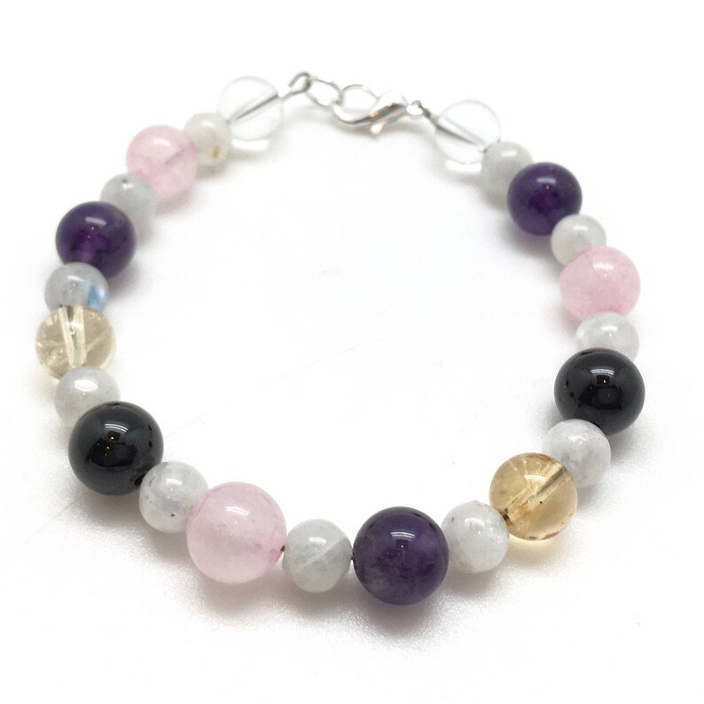 Multi Gemstone Round 6-8mm Smooth beads adjustable stacking bracelet