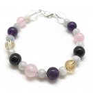 Multi Gemstone Round 6-8mm Smooth beads adjustable stacking bracelet