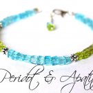 Peridot & Apatite Cube 4mm Smooth beads adjustable stacking bracelet