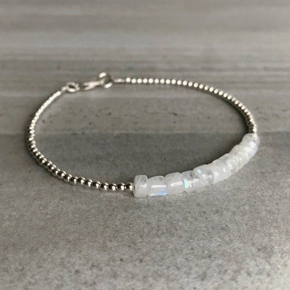 Rainbow Moonstone Pipe 4mm Smooth beads adjustable stacking bracelet