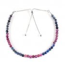 Ruby & Sapphire Round 3mm Faceted beads adjustable stacking bracelet