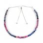 Ruby & Sapphire Round 3mm Faceted beads adjustable stacking bracelet