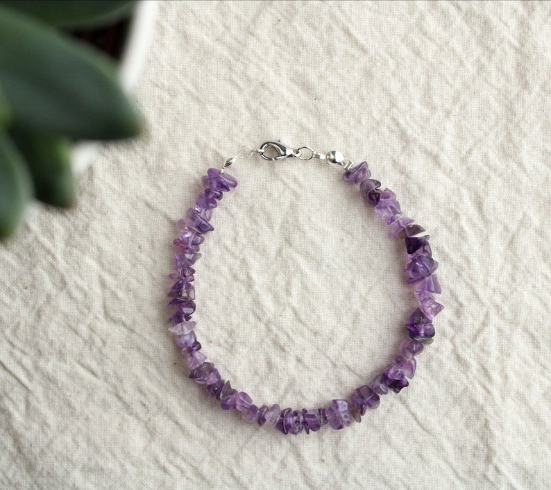 Amethyst Nugget Chips 3-5mm Smooth beads adjustable stacking bracelet