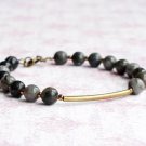 Black Grey Jasper Round 6mm Smooth beads adjustable stacking bracelet