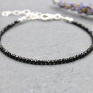 Black Tourmaline Round 3mm Faceted beads adjustable stacking bracelet