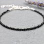 Black Tourmaline Round 3mm Faceted beads adjustable stacking bracelet
