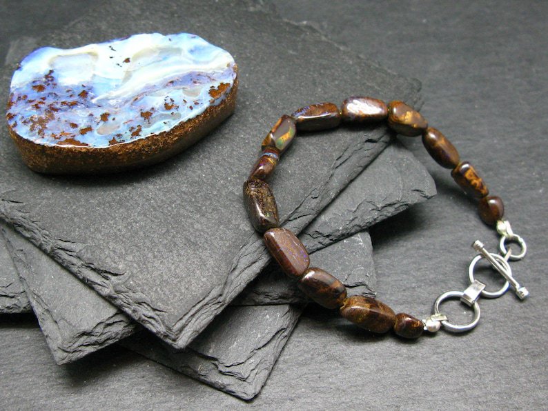 Boulder Opal Tumble  6-12mm Smooth beads adjustable stacking bracelet