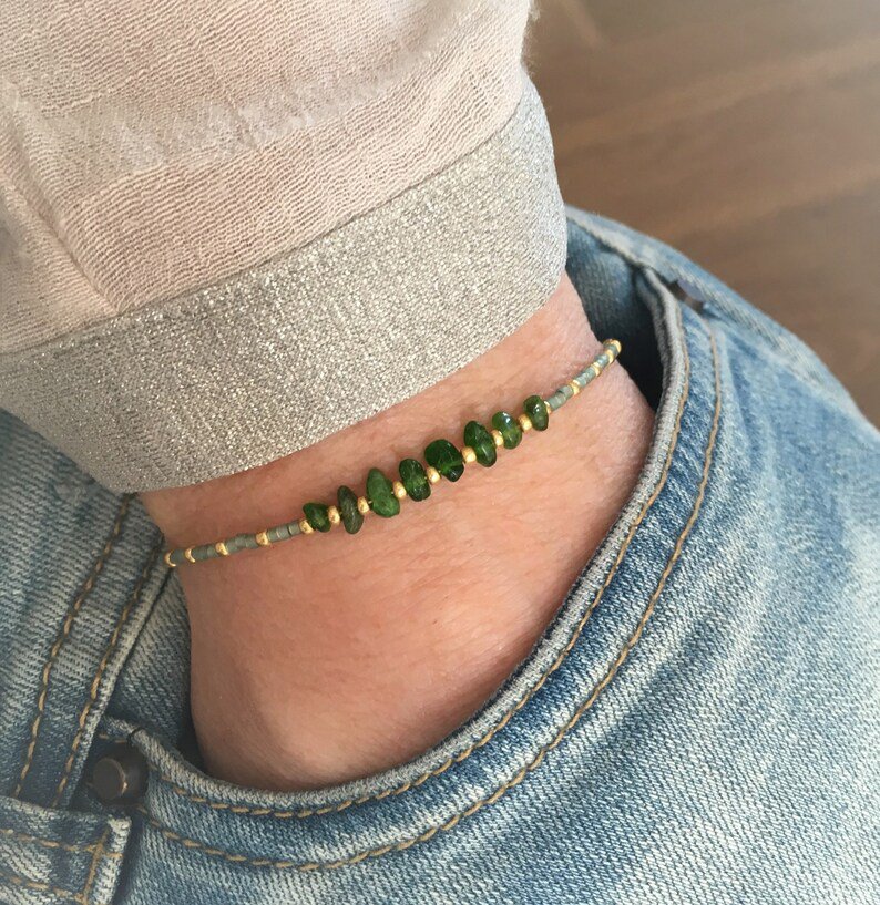 Chrome Diopside Mix 2-3.5mm Smooth beads adjustable stacking bracelet