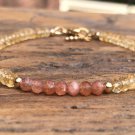 Citrine & Sunstone Mix 4mm Faceted beads adjustable stacking bracelet