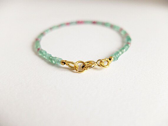 Emerald & Ruby Rondelle 2mm Smooth beads adjustable stacking bracelet