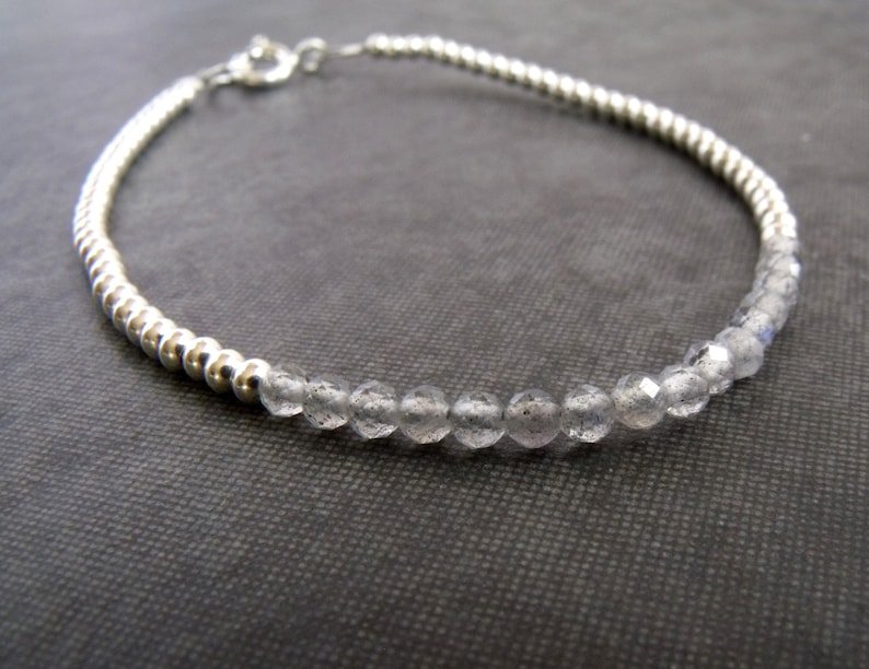 Gray Labradorite Round 4mm Faceted beads adjustable stacking bracelet