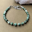 Green Spot Jasper Round 6mm Smooth beads adjustable stacking bracelet