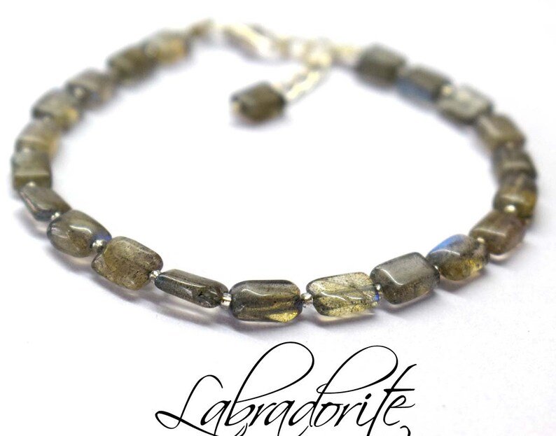 Labradorite Rectangle 6x4mm Smooth beads adjustable stacking bracelet