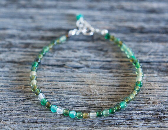 Multi Green Agate Round 4mm Smooth beads adjustable stacking bracelet