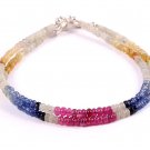 Multi Sapphire Rondelle 3mm Smooth beads adjustable stacking bracelet