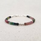 Multi Tourmaline Round 4mm Faceted beads adjustable stacking bracelet