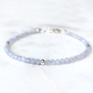 Blue Lace Agate Round 3.5mm Faceted beads adjustable stacking bracelet