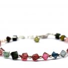 Multi Tourmaline Cube 6x4mm Faceted beads adjustable stacking bracelet