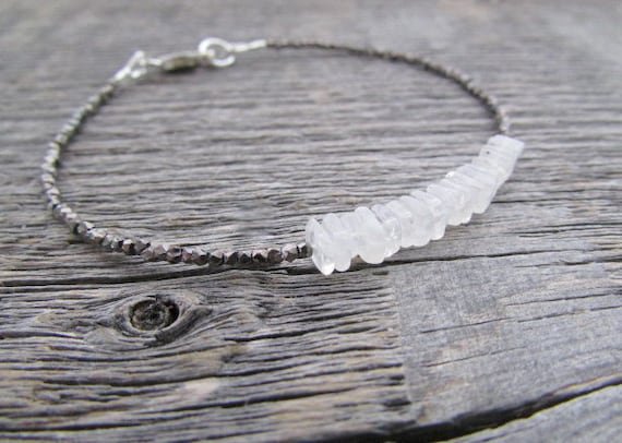 Rainbow Moonstone Square 4mm Smooth beads adjustable stacking bracelet