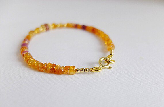 Citrine With Ruby Mix 3-4.5mm Smooth beads adjustable stacking bracelet