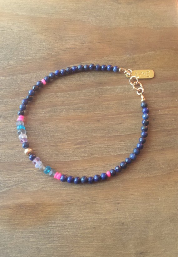 Amethyst & Multi Gemstone Mix 3mm Mix beads adjustable stacking bracelet