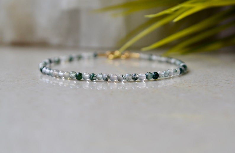 Green Moss Agate Round 2-2.5mm Smooth beads adjustable stacking bracelet