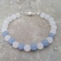 Angelite & White Jade Round 6mm Smooth beads adjustable stacking bracelet