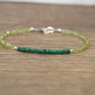 Emerald & Peridot Rondelle 3mm Faceted beads adjustable stacking bracelet