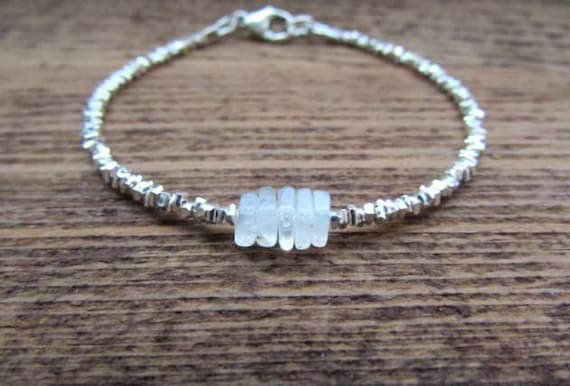 Rainbow Moonstone Square 4-4.5mm Smooth beads adjustable stacking bracelet