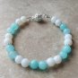 Amazonite & White Agate Round 8mm Smooth beads adjustable stacking bracelet